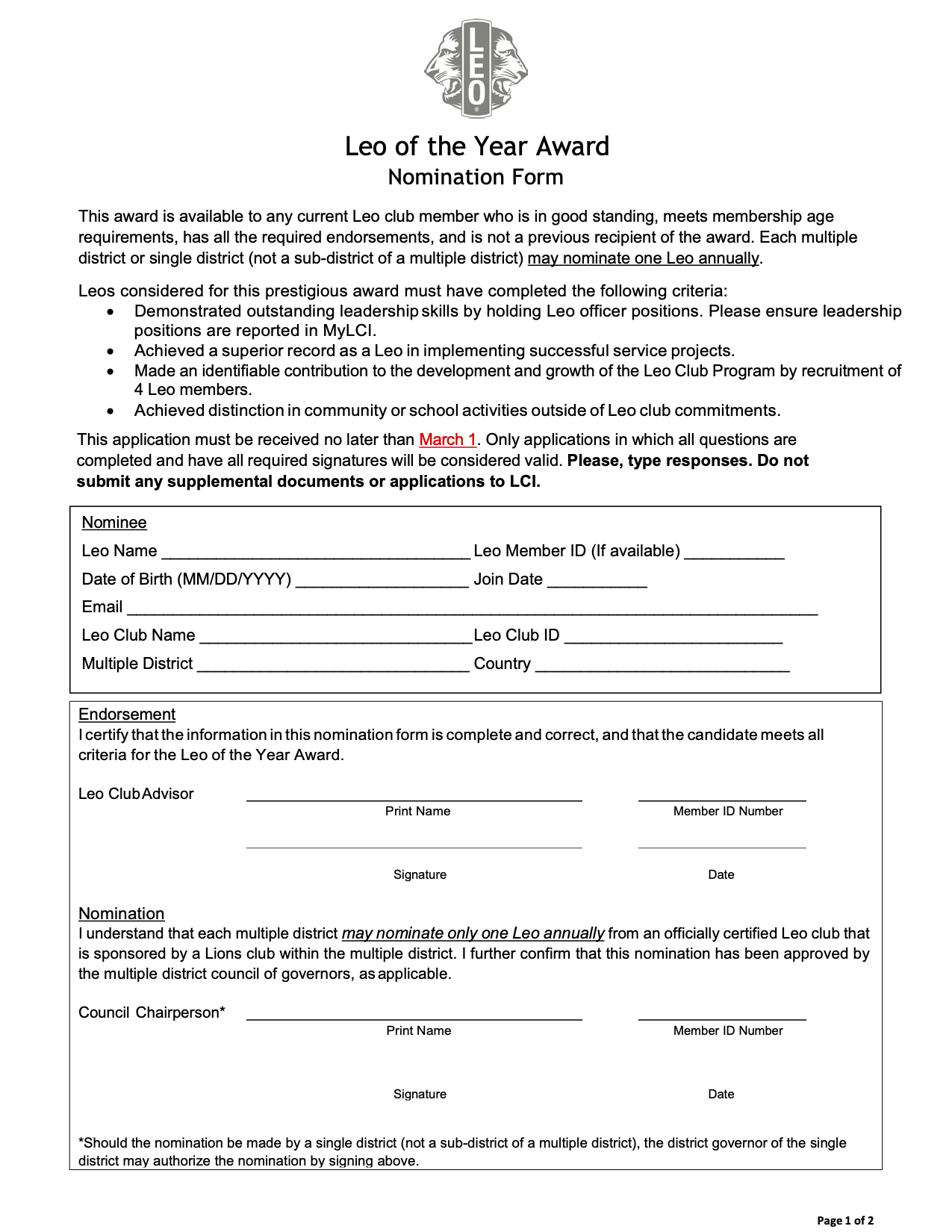LOY Nomination Form